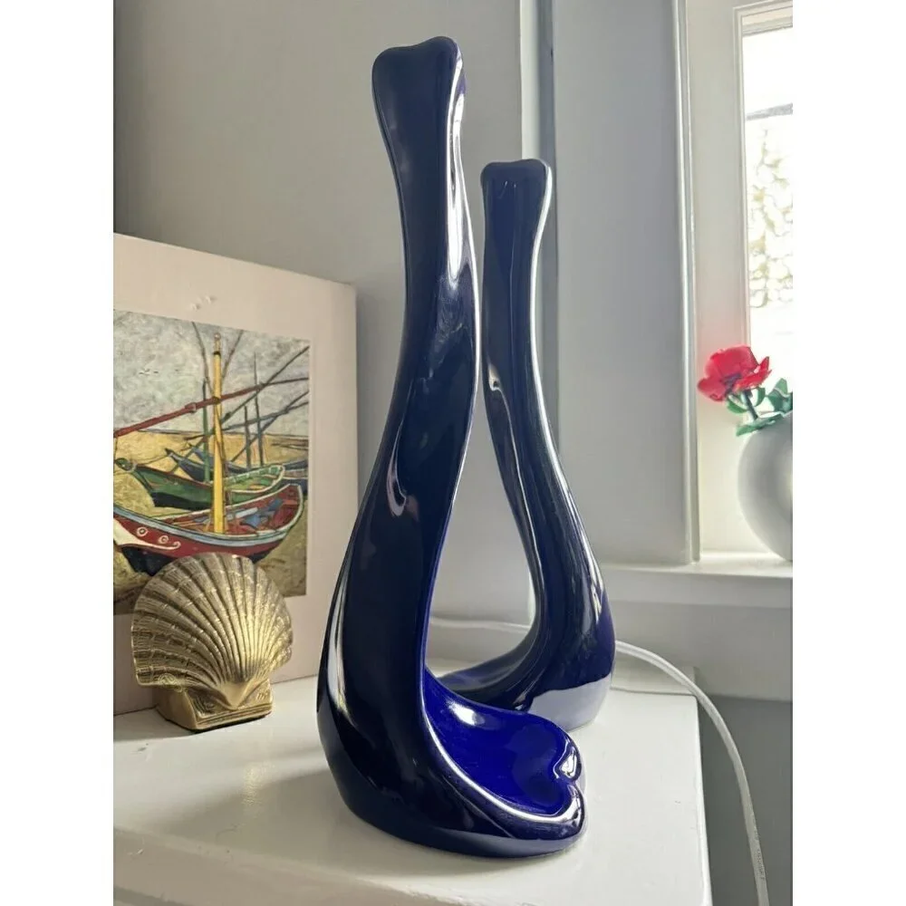 Tiffany & Co. Elsa Peretti Glazed Blue Purple Ceramic 14.5” Bone Candlesticks